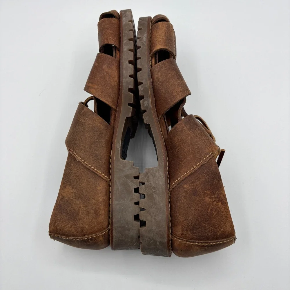 Polo Ralph Lauren Fisherman Sandals Mens Size 9D Brown Leather Chunky Soles